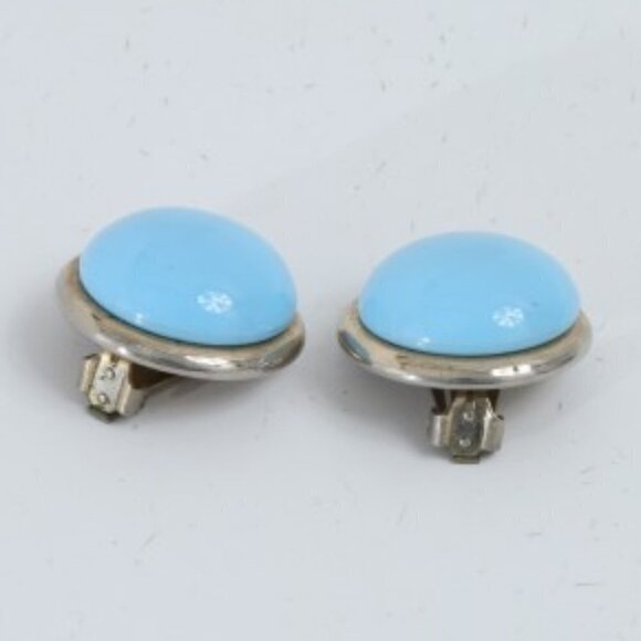 Vintage Coro, Robins Egg Blue Silver Metal Clip On Earring - Picture 4 of 6